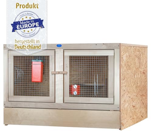Kaninchenstall - Doppeltür - 100x50 cm – ohne Bodenrost – mit Stabiler Holzvorderfront – Kleintierstall aus OSB für überdachten Außenbereich – ideal für artgerechte Kaninchenhaltung – Made in Germany