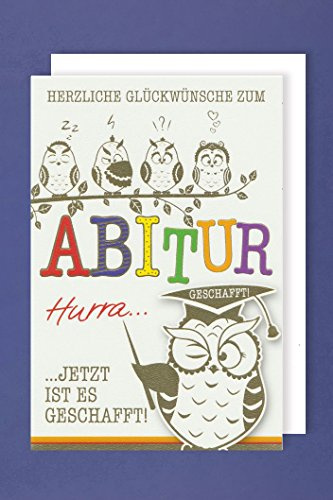 AvanCarte Abitur Karte Abi Grußkarte Weise Eulen Gratulieren Foliendruck 16x11cm