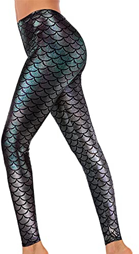 Alaroo Stretch Mermaid Print Fish Scale Leggings Tights Multi-015 M