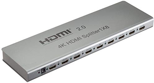 PremiumCord 4K HDMI Splitter 1-8 Port with Power Supply, HDMI 2.0 Repeater, Metal Housing, LED Status, Video Resolution 4Kx2K 2160p UHD @ 60Hz, Full HD 1080p, 3D, HDCP, Silver