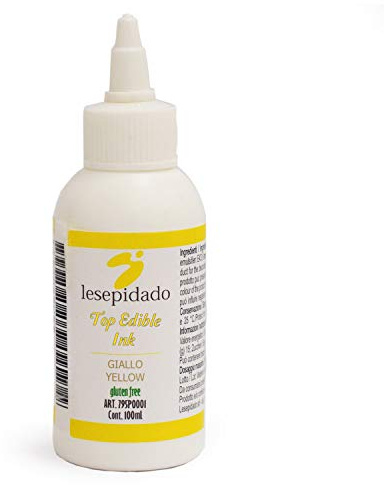 Inchiostro alimentare 100ml Giallo per stampanti Epson. Prodotto per la stampa e decorazione di alimenti mediante tecnologia ink-jet. Senza glutine.