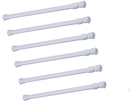 Cupboard Bars Tension Rods, 6 Pack Spring Tensions Rods 9.8 to 15.7 Inches Steel Adjustable Tension Curtain Rod Shower Rod Closet Rod Window Rods (White)
