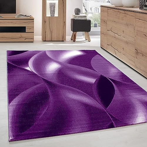 Carpettex Teppich Wohnzimmer Kurzflor 120 x 170 cm Lila Modern Abstrakt Wellen Design -Teppich Schlafzimmer Flauschig Extra Weich Waschbar Küchenteppich Teppich Esszimmer Wohnzimmerteppich