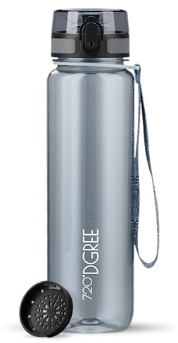 720°DGREE Trinkflasche 1l “uberBottle“ crystalClear +Sieb - BPA-Frei - Wasserflasche für Sport, Gym, Fitness, Fahrrad, Outdoor, Uni - Sportflasche aus Tritan - Leicht, Stoßfest, Wiederverwendbar