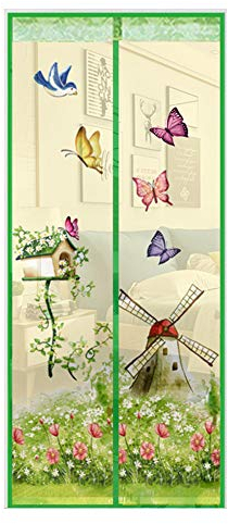 happyhouse009 Schmetterlings-Windmühlen-Vorhang, magnetisch, Fliegenschutz, Insektenschutz, Freisprecheinrichtung, Sommer, Magnetschutz, Fenster, Tür, Fliegenvorhang, grün, 100 x 210 cm