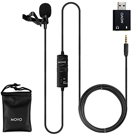 Movo Universal Lavalier-USB-Mikrofon für Computer mit USB-Adapter Kompatibel mit Laptop, Desktop, PC und Mac, Smartphones, Kameras, Podcasting, Remote Work und Laptop-Mikrofon (20-Fuß-Kabel)