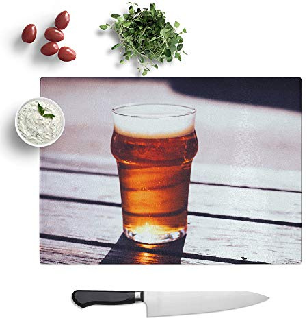 Kitchen Chopping Board Glass - Pint of Beer Pub - Textured Worktop Saver Cutting Board - Heat Resistant, Shatterproof and Hygenic - 39 x 28.5 cm