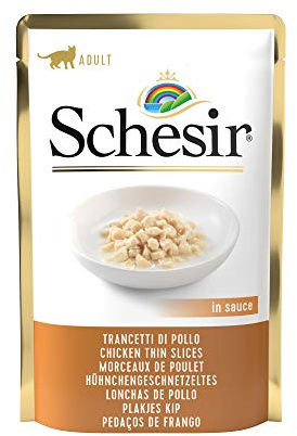 Schesir Cat Sauce kycklingbitar med ris, våt kattmat i sås, 20 påsar x 85 g