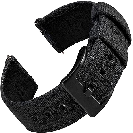 Canvas Leder Uhrenarmband für Herren, Segeltuch, Schnellverschluss, 18-22mm | Wasserabweisendes Lederfutter, verstärkte Lochung, leicht & atmungsaktiv, gebürstete Schließe, Alltag & Outdoor