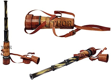 Nautisches Vintage-Handheld Messing Pirat Spyglass Handcrafted Marine Teleskop Leder Case Carving Sammlerstück Geschenk Dekor 45,7 cm Rustikale Vintage Home Decor Geschenke