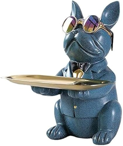 suruim Hartsbulldog, skrivbordsbricka staty mynt spargris förvaring djur skulptur bord dekoration multifunktion kontor heminredning mynt spargris förvaring (blå)