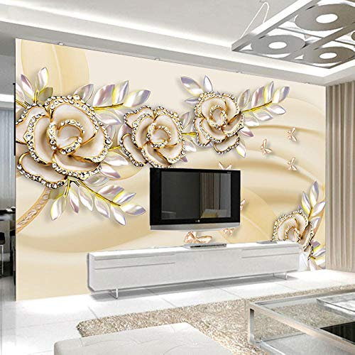 Papier peint Mural personnalisé 3D feuilles de Rose dorée papier peint pour murs 3 D hôtel salon décor à la maison-150 * 105 cm