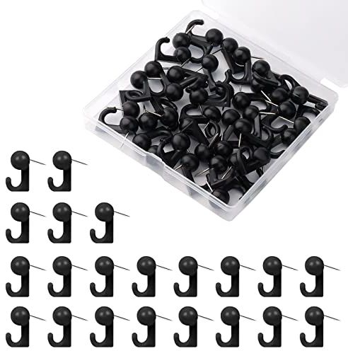KINBOM 50 Stück Push Pins Bilderaufhänger Haken, Kunststoff Wandhaken Reißnägel Pin Haken für Pinnwand Karte Fotos Kalender Home Office Schulbedarf (Schwarz)