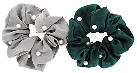 axy XXL Scrunchie Haargummi mit Perlen Set - 2x Stoff Haargummis Zopfhalter Zopfgummi Haarteil Haarband Scrunchies Doppelpack (Set 18)