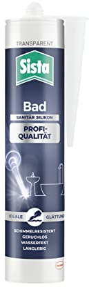 Sista Bad Profi-Qualität Sanitär Silikon, schimmelresistentes Sanitärsilikon für das Bad, wasserfestes Silikon für viele Materialien, geruchsneutrale und langlebige Dichtmasse, Transparent, 1 x 280 ml