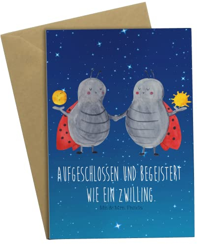 Mr. & Mrs. Panda Grußkarte Sternzeichen Zwilling - Geschenk, vatertagskarte, Marienkäfer, Glückskäfer, weihnachtskarten, Zwillingsschwester, einladungskarten, Zwillingsbruder, valentinstagskarte