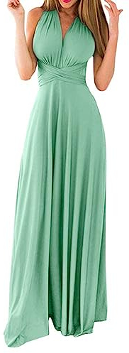 shownicer Damen Elgant Lange Abendkleider Multiway Brautjungfernkleid Wickelkleid V-Ausschnitt Cocktailkleid Bodenlang Partykleid Rückenfrei Neckholder A Linie Maxikleid Ballkleid 15 Grün M