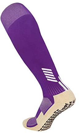 FASECKS Calzini da calcio da uomo, antiscivolo, al ginocchio, per sport di squadra, Viola, Taglia unica
