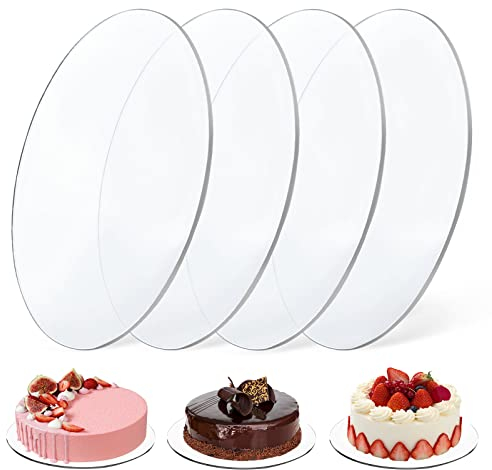 Vegena 4 Stück Tortenplatte Rund, Cakeboard 25 cm Rund, Acryl Kuchenplatte Wiederverwendbar Tortenunterlage, Tortenboden für Kuchen