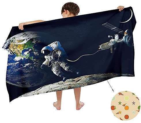 Ulticool mikrofiber barnhandduk 140 x 70 cm – astronaut raket dinosaurie – lätt resehandduk snabbtorkande badhandduk strandhandduk mikrofiber – resa strand barn pojke