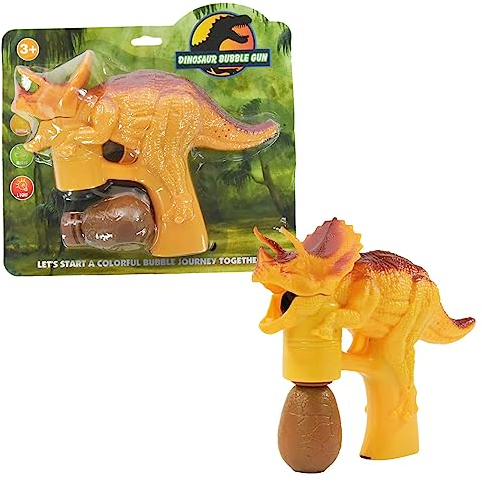 Kögler 50242 - Dinosaurio Pistola de Burbujas para niños, Motivo Triceratops en Naranja - diversión mágica con luz y Sonido