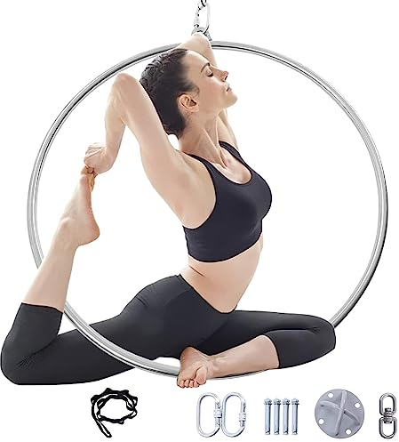 SHAIRMB Luftreifen, Luftringreifen-Set, Zirkus-Aerial-Yoga-Ausrüstung, Yoga-Reifen für akrobatische Leistungen, Großes Metallkunst-Yoga-Hoop-Set, für Heimgymnastik-Akrobatik,80cm