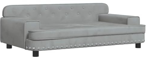 vidaXL Lit pour Chien, Canapé pour Animaux de Compagnie avec Cadre en Bois, Panier pour Chiots Maison Intérieur, Gris Clair 90x53x30 cm Velours