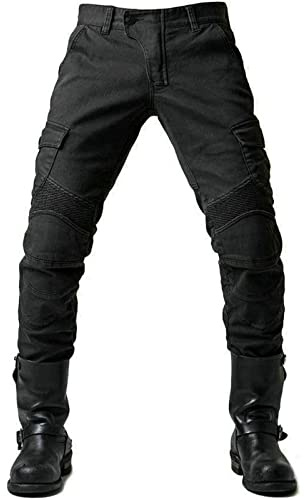 Mens Motorcycle Riding Pants,Motocross Wear Resistant Durable Trousers Motorbike Knee Hip Armored Jeans(Black,M)