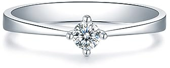 AMDXD Verlobungsring Platin PT950, Trauringe Klassisch mit Diamant Solitärring Weiß, Gr.49 (15.6), Echtschmuck