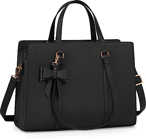 NEWHEY Handtasche Damen Shopper Damen Große Schwarz Tasche Damen Laptoptasche 15.6 Zoll PU Leder Umhängetasche Arbeitstasche für Business Arbeit Schule