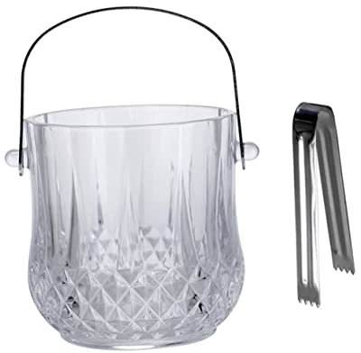 BESTonZON Glass Ice Bucket Handle Portable Bar Ice Container for Chilling Beer and European Style Handheld Textured