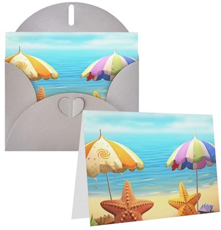 HerfsT Grußkarten, Regenschirme, Seestern, bedruckte Blanko-Karten mit Umschlägen, lustige Dankeskarten für alle Anlässe, Geburtstag, Dankeschön, Hochzeit und mehr, 10,2 x 15,2 cm