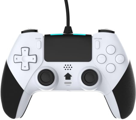 Manette de jeu avec manette filaire pour PlayStation 4 avec boutons de programmation avancés, double choc de vibration, joystick, manette de jeu pour PS4/PS4 Slim/PS4 Pro et PC (blanc)