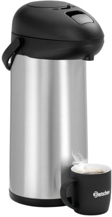 Bartscher Isolierpumpkanne 5L – doppelwandig, aus Edelstahl/Kunststoff, 360° drehbar, für heiße Getränke in Gastronomie und Großküche