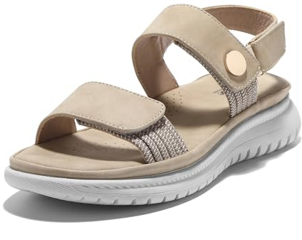 JOMIX Sandali Donna Estivi a Strappo Sandali Bassi Eleganti Comodi Ciabatte con Elastici Regolabile da Casa Spiaggia Mare Scarpe Punta Aperta per Estate SD9295 (Khaki, 40)