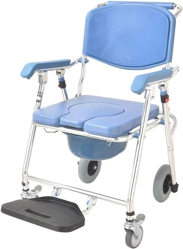 Duschrollstuhl, mobiler Toilettenrollstuhl, faltbar, für Senioren, Dusch- und Toilettenstuhl, gepolsterte Sitzlehne mit Rollen und Bremsen für Badezimmer