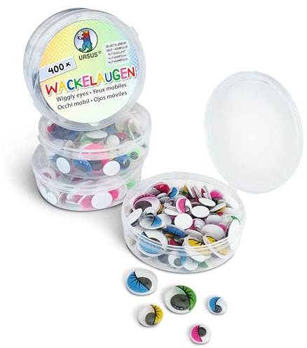 Ursus 8640099 Wiggly Eyes, Self-Adhesive Craft Eyes in 5 Different Colours in 4 Sizes (Diameter 10 - 20 mm), Pack of 400