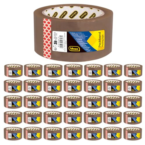 Idena 60064 - Cinta adhesiva marrón, 50 mm x 66 m, 36 rollos de cinta de paquetería silenciosa, ideal para mudanzas y envíos