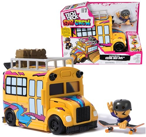 Tech Deck - Playset Camion Sk8 Crew - Bus Transformable avec 1 Finger Skate + 1 Figurine Amovible À Clipser sur La Planche pour Rider - Mini Skate Doigt - Jouet Enfant - Jeu Enfant 5 Ans Et +