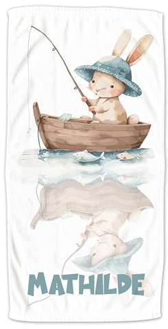 GRAZDesign Kinder Handtuch mit Namen personalisiert, Badetuch Hase für Jungen und Mädchen - 140x70cm