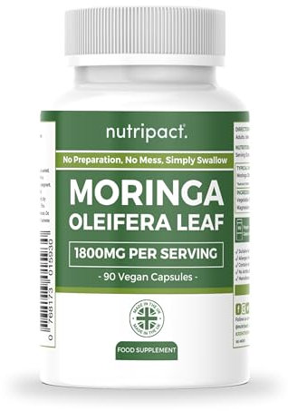Nutripact Moringa Oleifera Capsules - 1800mg per Serving - Pure Moringa Powder Supplement (not Tablets) - 90 Vegan Caps - High Strength Moringa