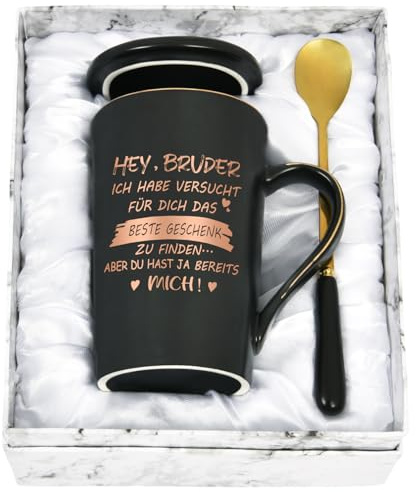 Joymkaing Geschenk für Bruder Kaffeetasse Geburtstag Weihnachten Tasse mit Spruch - Ich habe versucht für dich das beste Geschenk zu finden - Geschenkidee für Bruder zum Geburtstag, 400ML Schwarz