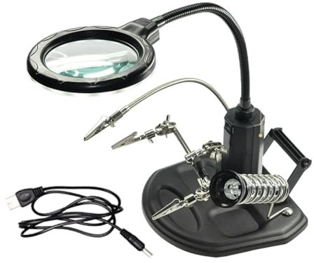 Sharplace Magnifying Glass Soldering Station LED Lighted Desktop Soldering Helping Hands Circuit Board Holder for Repair DIY Handmade