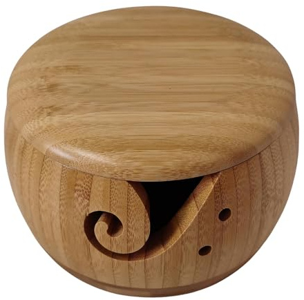 Bol à Fil Portable avec Couvercle, Support de Panier de Rangement de Fil de Laine en Bois, Rond Fait à la Main pour Tricoter au Crochet, Cadeau de Vacances