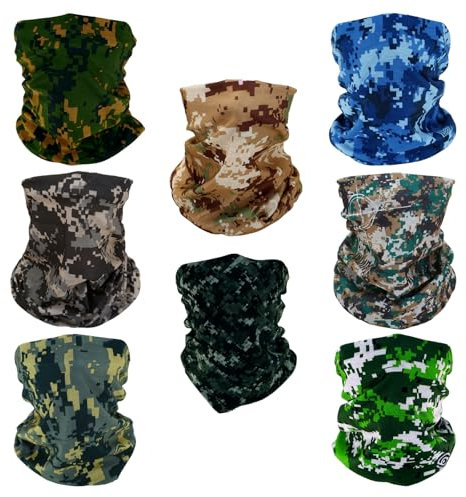 SMEHCF 8 Mehrzweck Kopftücher für Frauen Männer Stirnband Sturmhaube Haar Kopftuch Gesicht Halbe Airsoft Paintball Maske Halsgamaschen Atmungsaktiv Waschbar Digitaler Wald Wüste Luftwaffe Tarnung