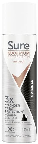 Sure Maximum Protection Invisible Anti-Perspirant Aerosol women's deodorant spray with 3x stronger* sweat protection for 96-hour sweat and odour protection 150 ml