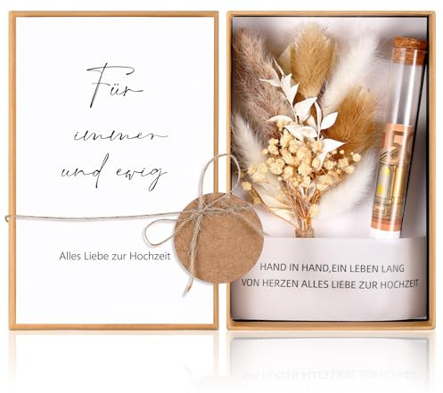 Hestya Hochzeitsgeschenke für Brautpaar Geldgeschenk Hochzeit, Immer Ewig | Hochzeit Geld Geschenk Verpackung mit Hochzeitskarte, Geschenkbox, Trockenblumen und Kunststoff Reagenzglas
