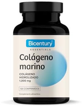 Bicentury Colágeno Marino Hidrolizado 100% 1200mg - Complemento alimenticio para Piel, Huesos y Articulaciones. Sin gluten ni lactosa, Vegano. 120 Comprimidos, suministro para 4 meses