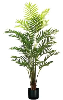 Planta de Palma Areca Artificial con 33 Hojas, 160 cm, Maceta con Musgo Natural, Planta Decorativa para ambientes Interiores