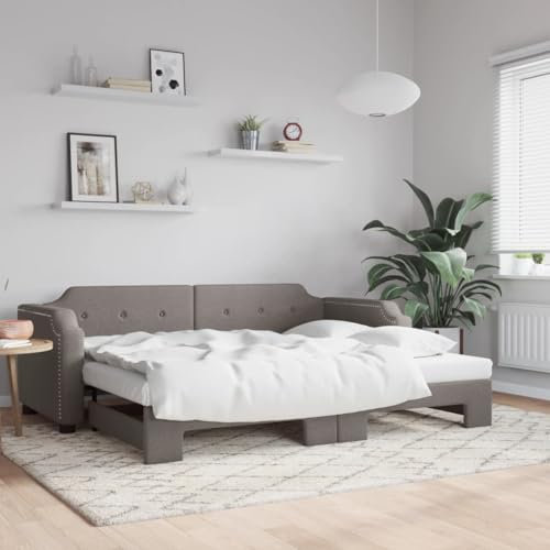 LAPOOH Tagesbett Ausziehbar Taupe 90x200 cm Stoff, Schlafsofa, Daybed, Bettsofa, Sofa Bed, Sofabett, Schlafcouch, Jugendbett, Bettgestell, Bettcouch - 3197637